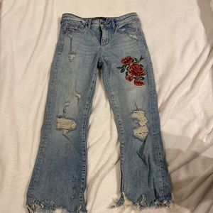 Zara denim jeans with floral stitch decal